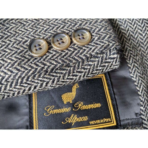 44R brown black Herringbone Tweed PERUVIAN ALPACA Jacket Blazer Sport Coat - Picture 1 of 4